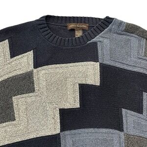 Liberty Sweaters Mens XL Geometric Abstract Knit Crewneck Made in USA Vtg 1990s